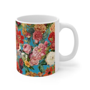Happy Flowers Pattern – blue – Ceramic Mugs, 11oz, 15oz