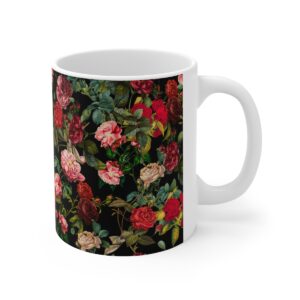 Vintage Rose Garden Pattern – black – Mugs, 11oz, 15oz
