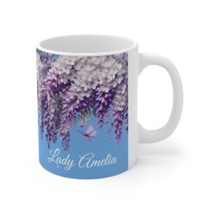 Lady Amelia Romantic Wisteria  Pattern Customized Personalised Ceramic Mugs, 11oz, 15oz